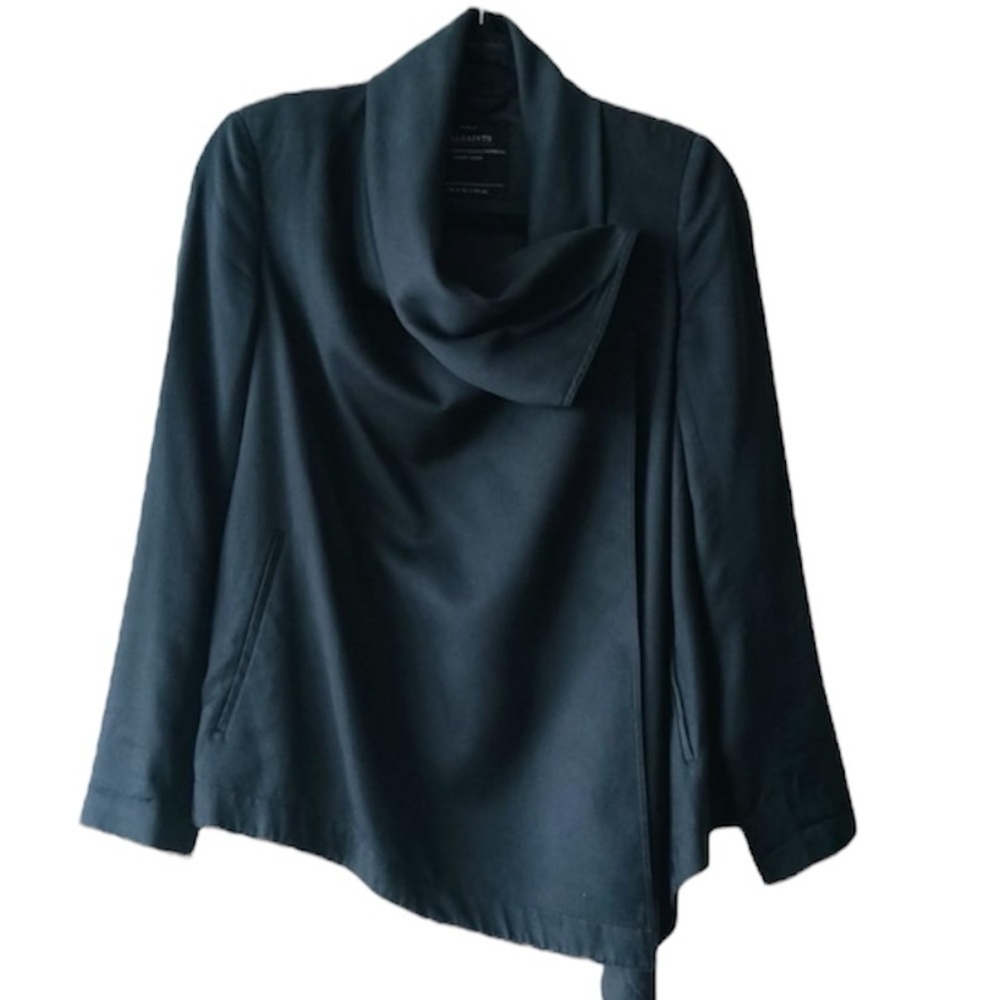 All Saints Black Utility Jacket with Draped Neckline